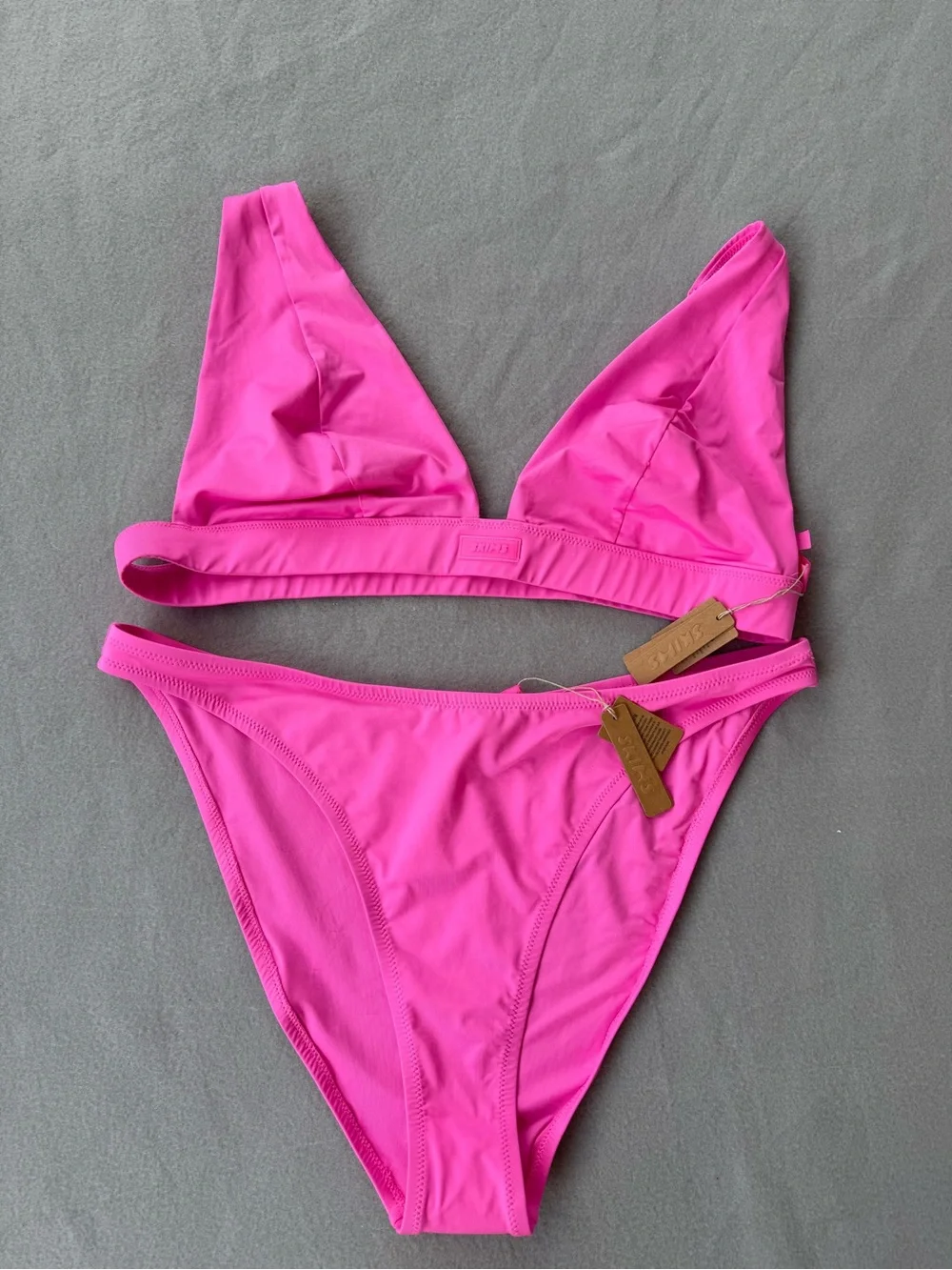 Skims Signature Swim Plunge Bikini  Set Top / Bottom 2X In Taffy Barbie Pink NWT